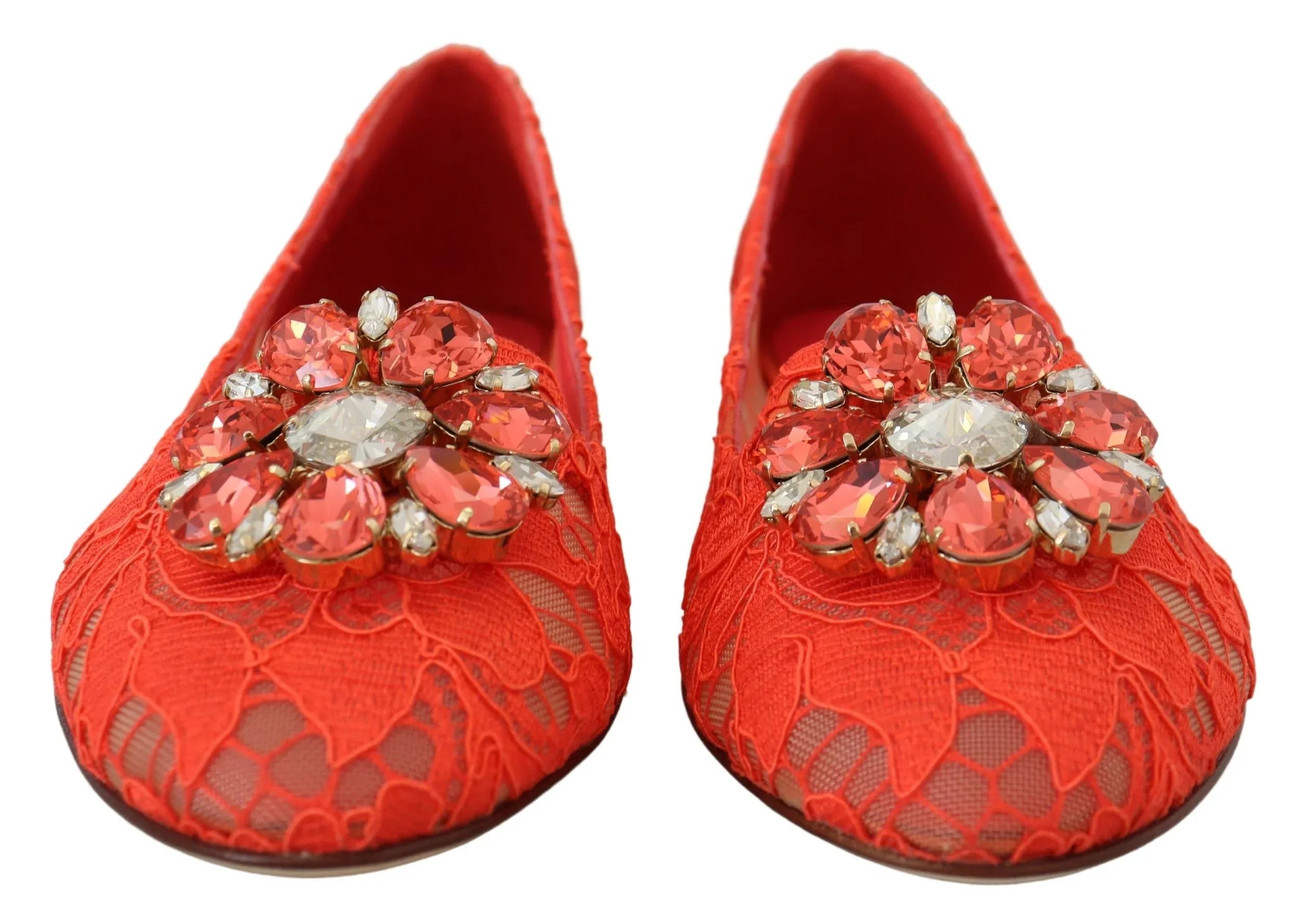 Dolce & Gabbana Red Taormina Lace Crystals Ballet Flats Shoes - Zeiniez