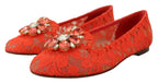 Dolce & Gabbana Red Taormina Lace Crystals Ballet Flats Shoes - Zeiniez