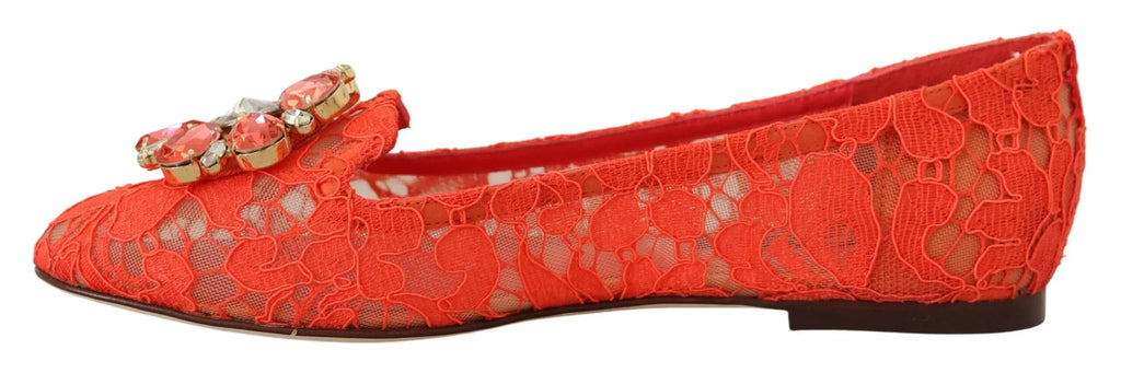 Dolce & Gabbana Red Taormina Lace Crystals Ballet Flats Shoes - Zeiniez