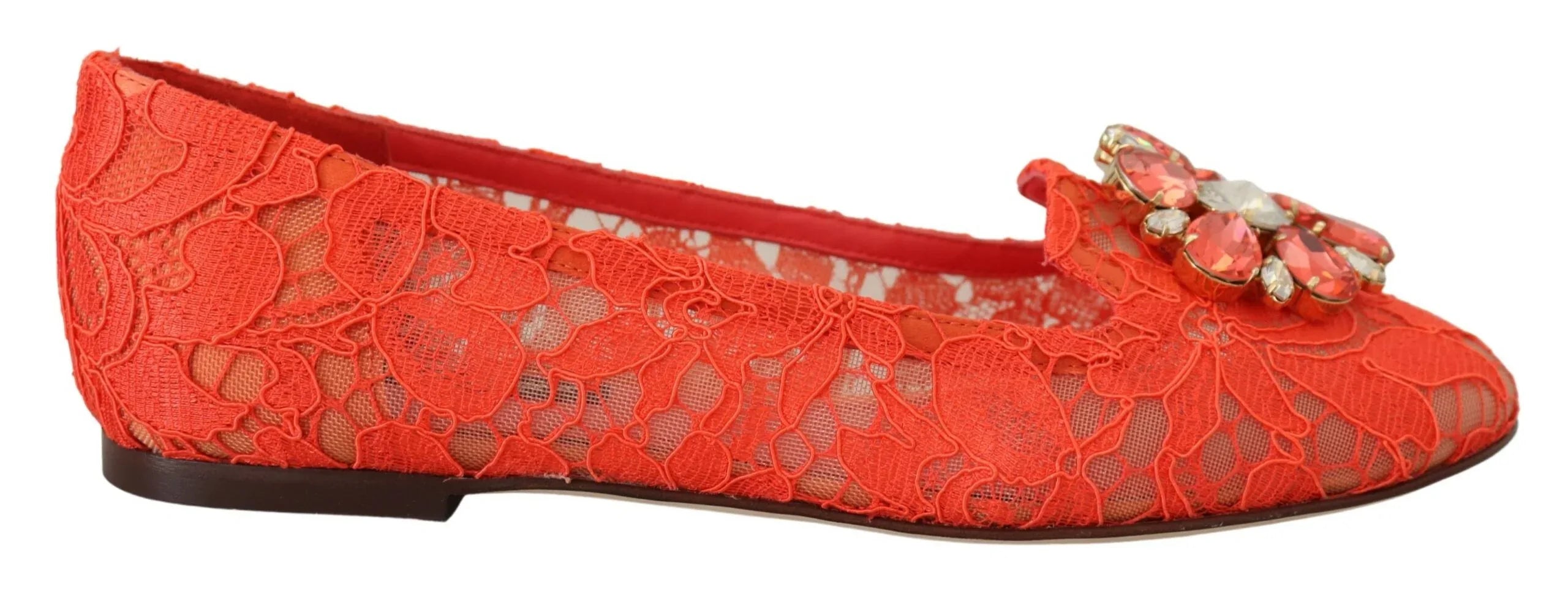 Dolce & Gabbana Red Taormina Lace Crystals Ballet Flats Shoes - Zeiniez
