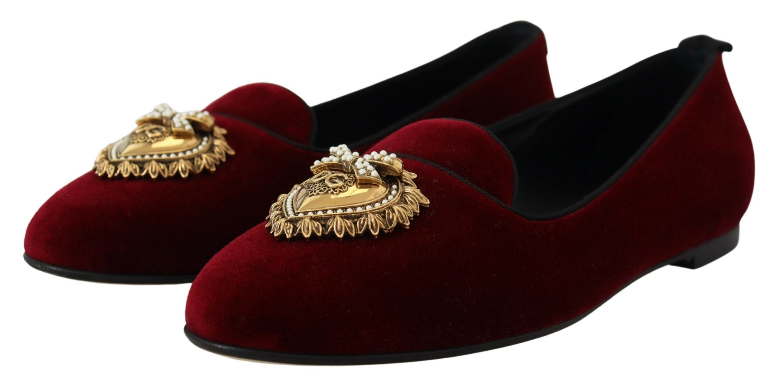 Dolce & Gabbana Bordeaux Velvet Slip-On Loafers Flats Shoes - Zeiniez