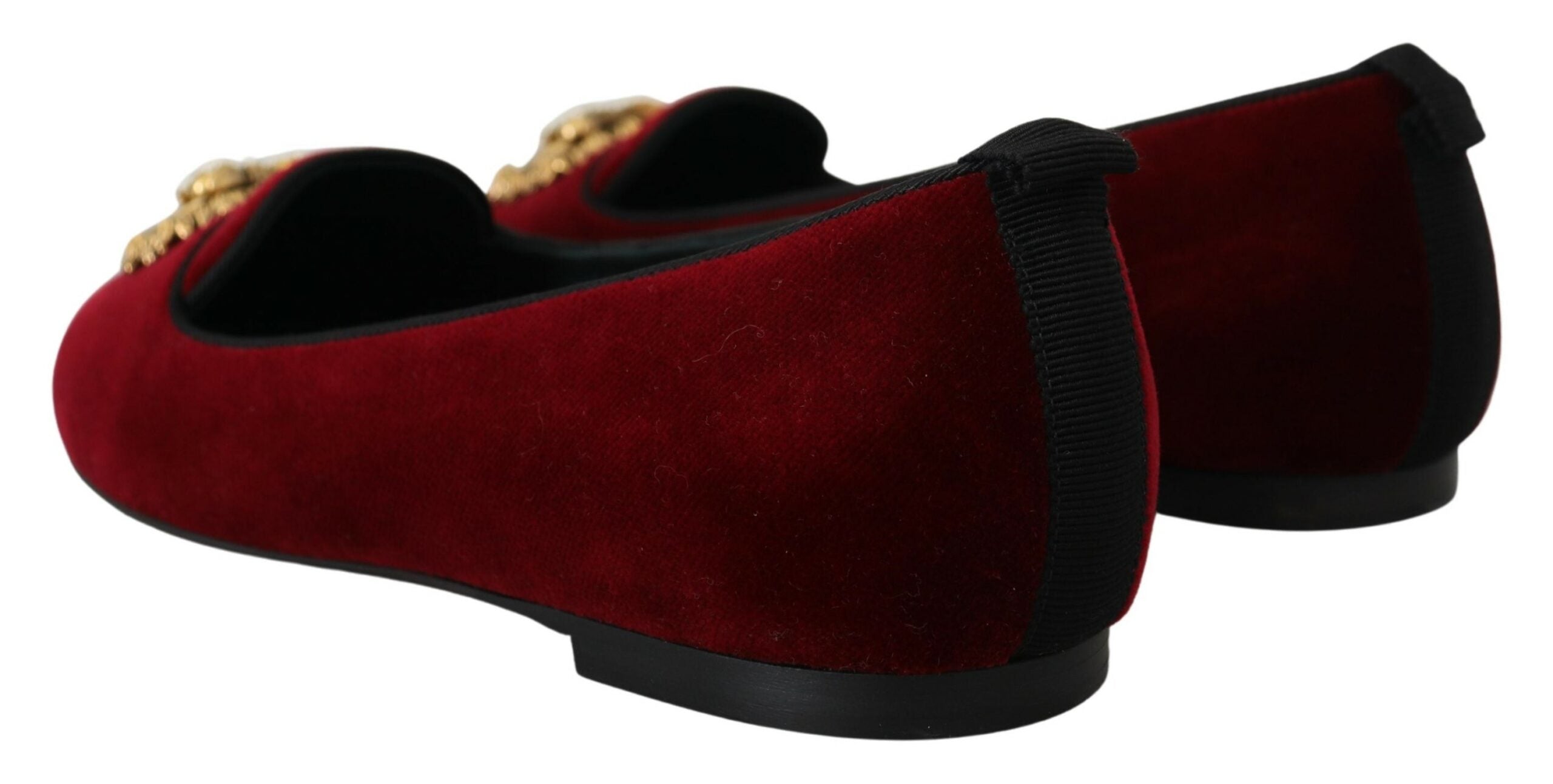 Dolce & Gabbana Bordeaux Velvet Slip-On Loafers Flats Shoes - Zeiniez