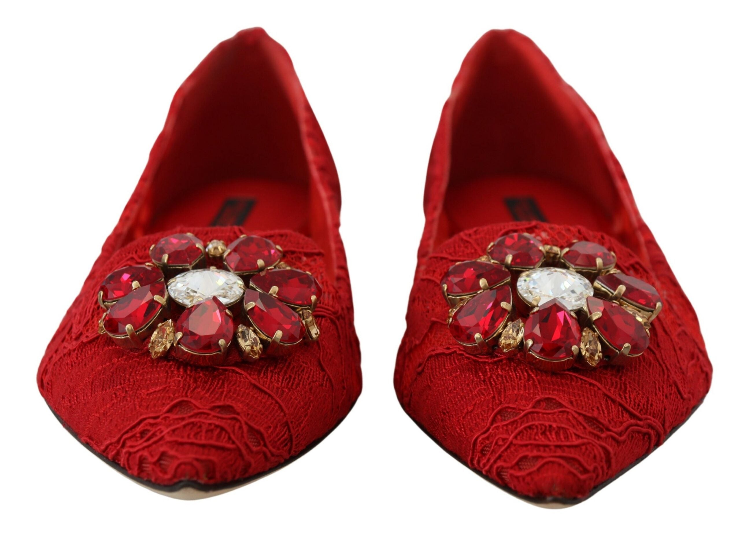 Dolce & Gabbana Red Taormina Crystals Loafers Flats Shoes - Zeiniez