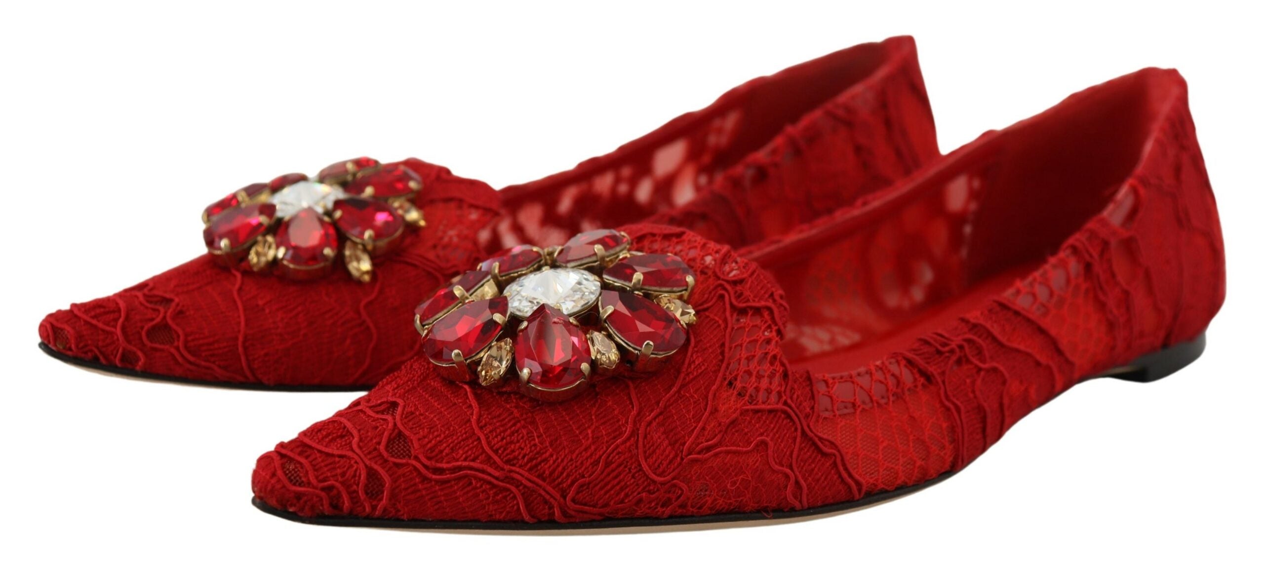 Dolce & Gabbana Red Taormina Crystals Loafers Flats Shoes - Zeiniez