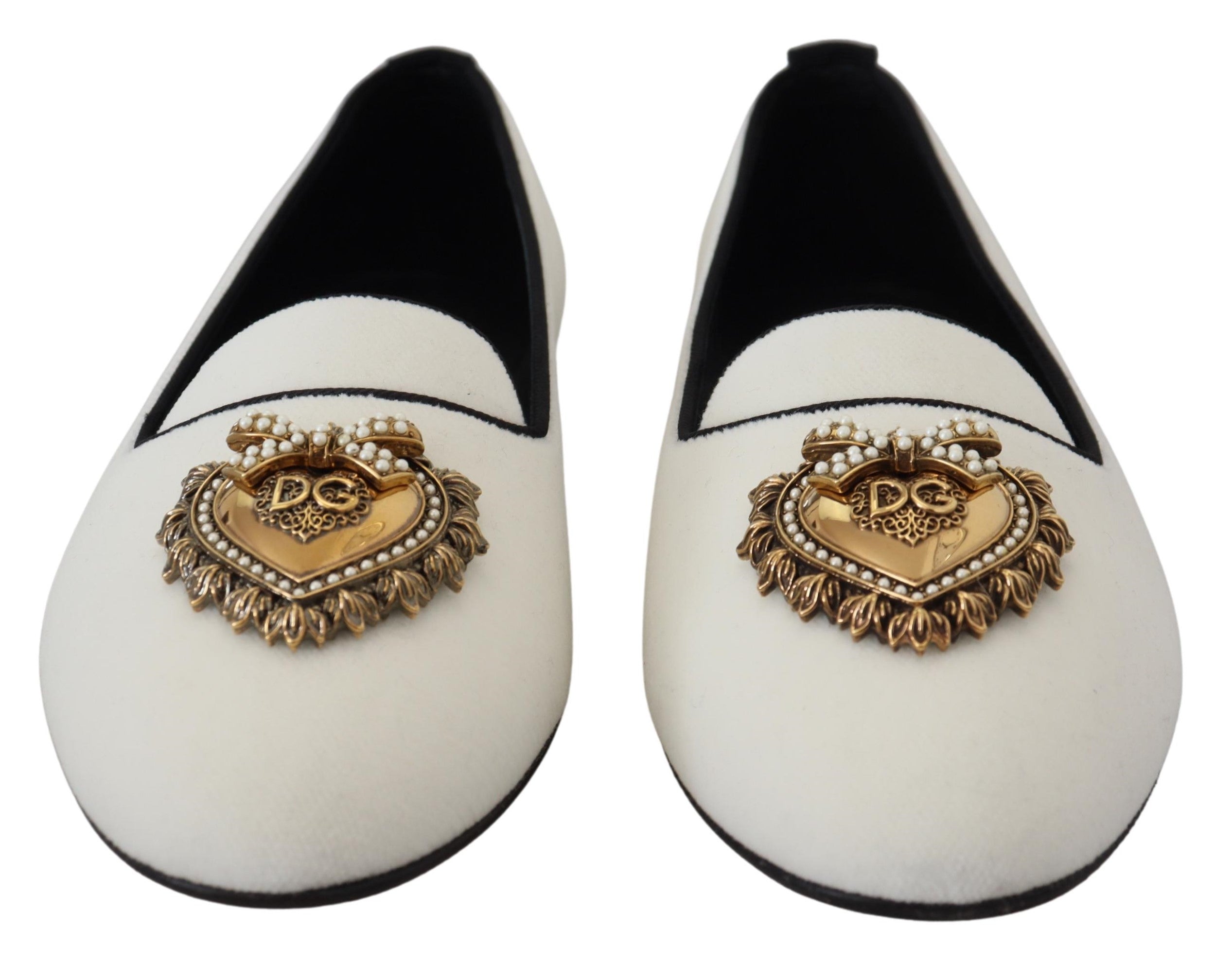 Dolce & Gabbana White Velvet Slip Ons Loafers Flats Shoes - Zeiniez
