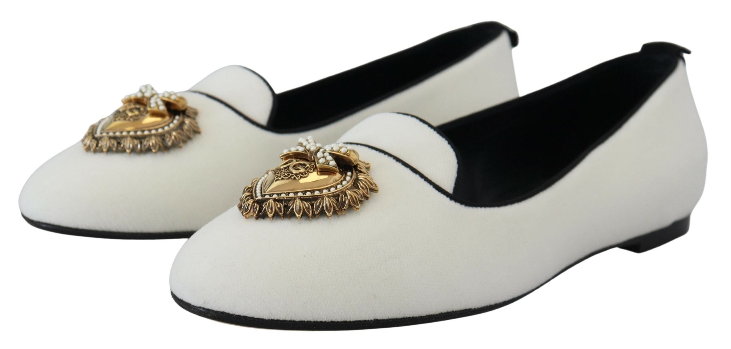 Dolce & Gabbana White Velvet Slip Ons Loafers Flats Shoes - Zeiniez