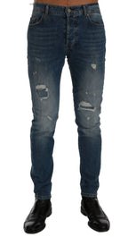 Frankie Morello Blue Wash Torn Dunfermile Slim Fit Jeans - Zeiniez