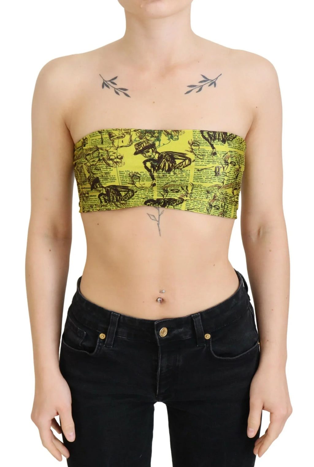 John Galliano Yellow Newspaper Print Cropped Blouse - Zeiniez