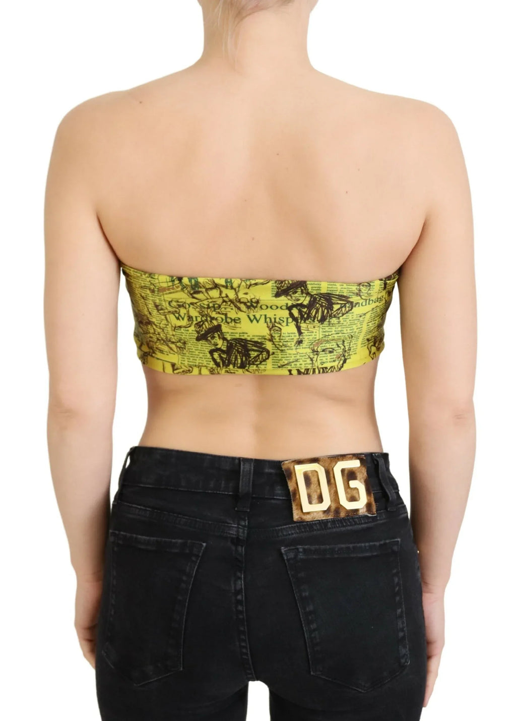 John Galliano Yellow Newspaper Print Cropped Blouse - Zeiniez