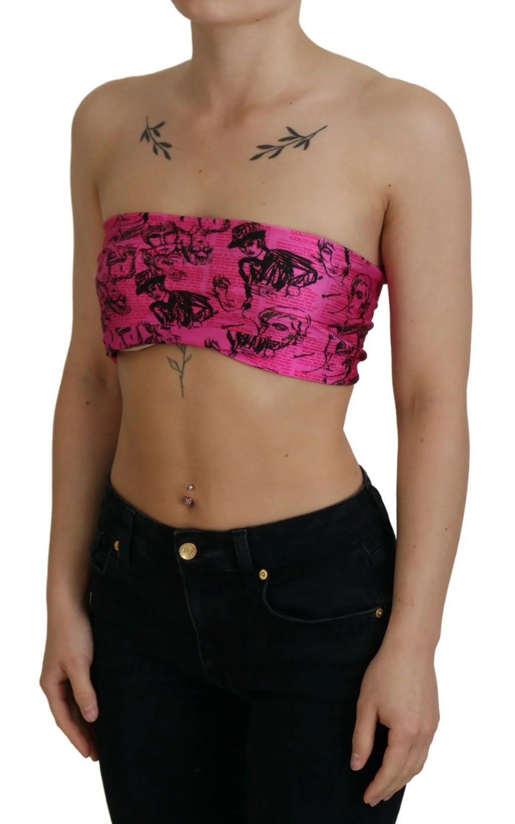 John Galliano Pink Newspaper Print Bra Cropped Blouse - Zeiniez