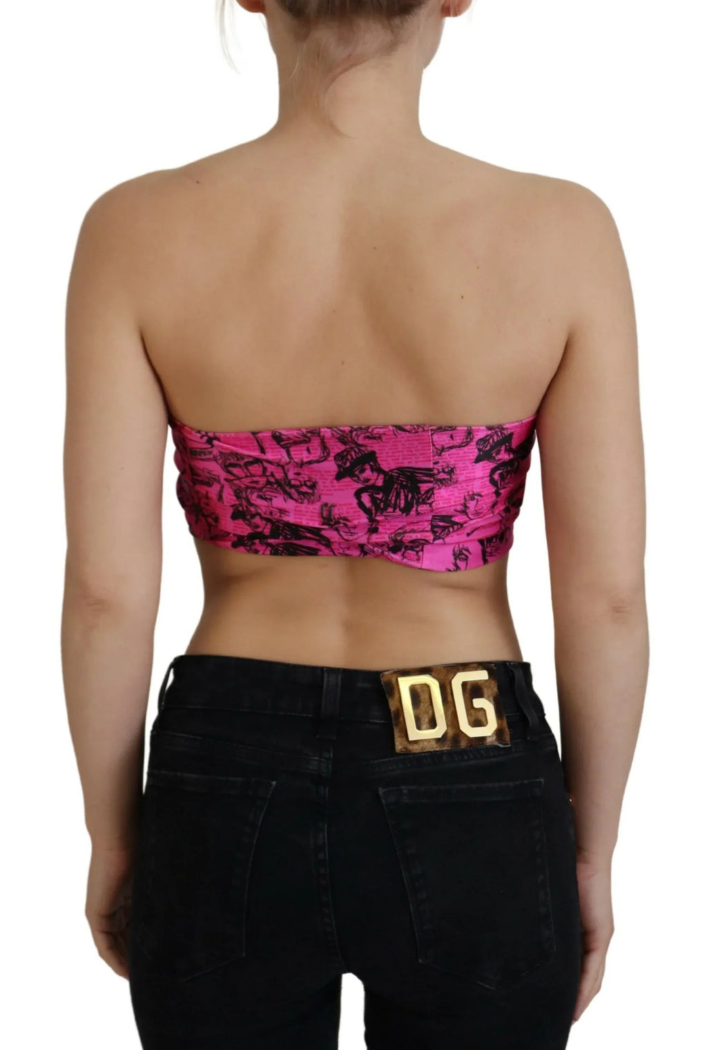 John Galliano Pink Newspaper Print Bra Cropped Blouse - Zeiniez