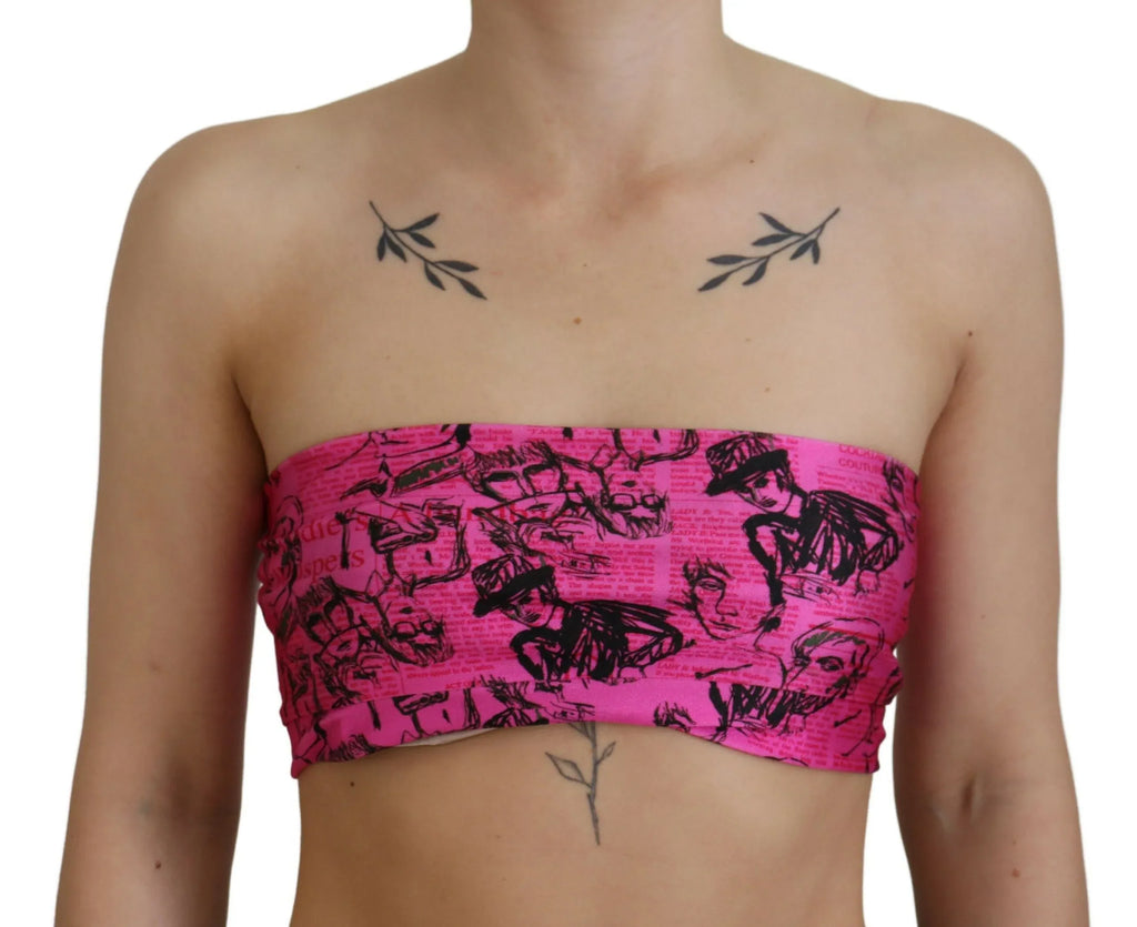 John Galliano Pink Newspaper Print Bra Cropped Blouse - Zeiniez