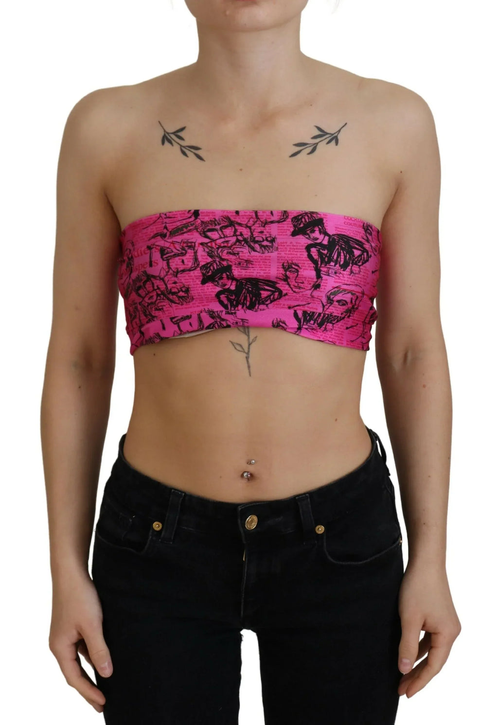 John Galliano Pink Newspaper Print Bra Cropped Blouse - Zeiniez