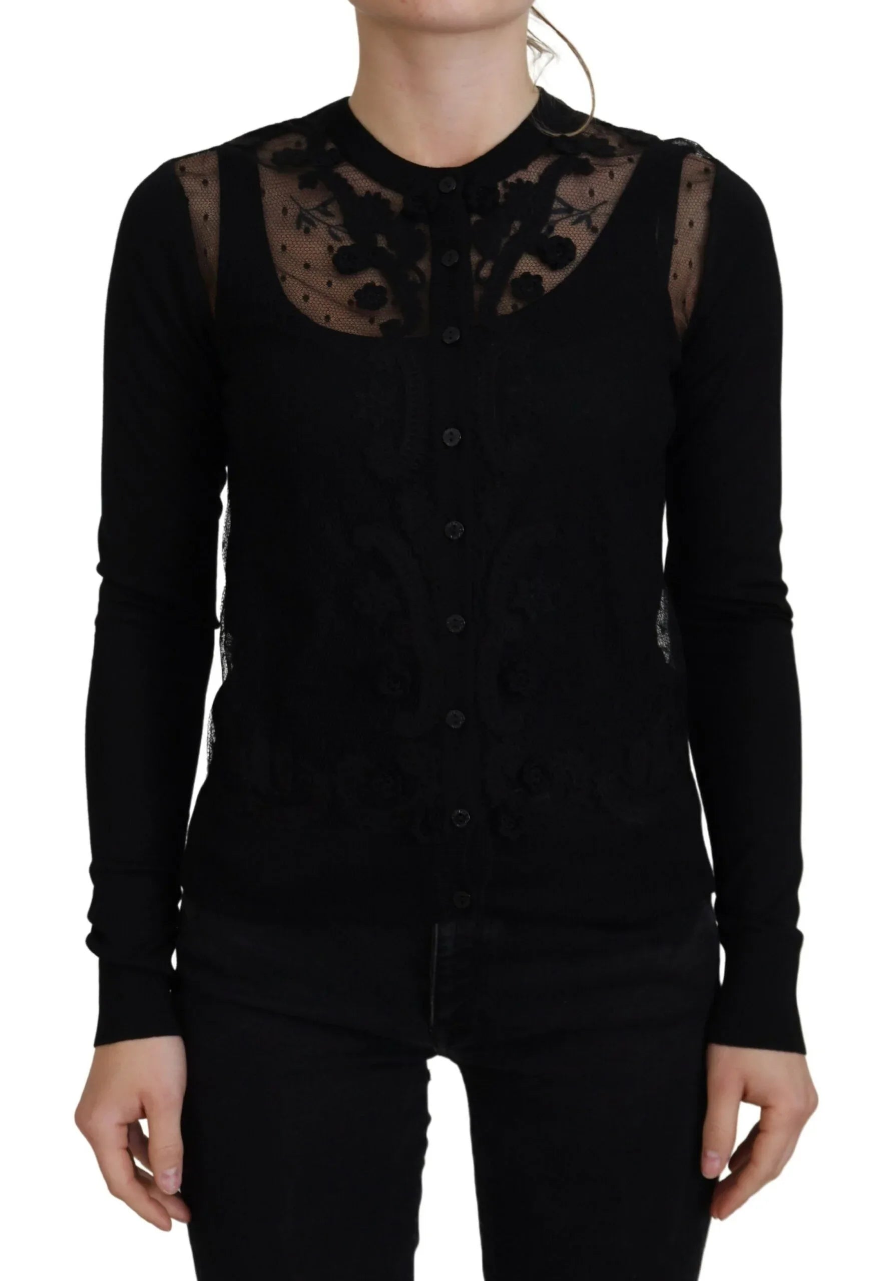 Dolce & Gabbana Black Floral Lace Button Cardigan Sweater - Zeiniez