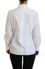 Dolce & Gabbana White Cotton Collared Long Sleeves Formal Top - Zeiniez