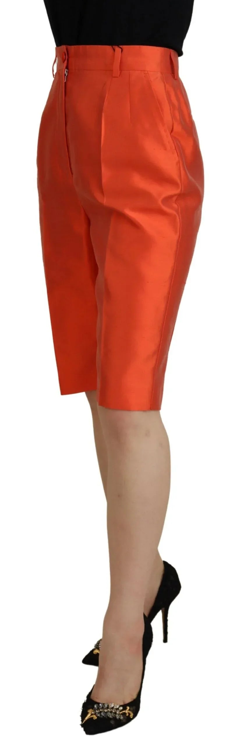 Dolce & Gabbana Orange Silk High Waist Cropped Pants - Zeiniez