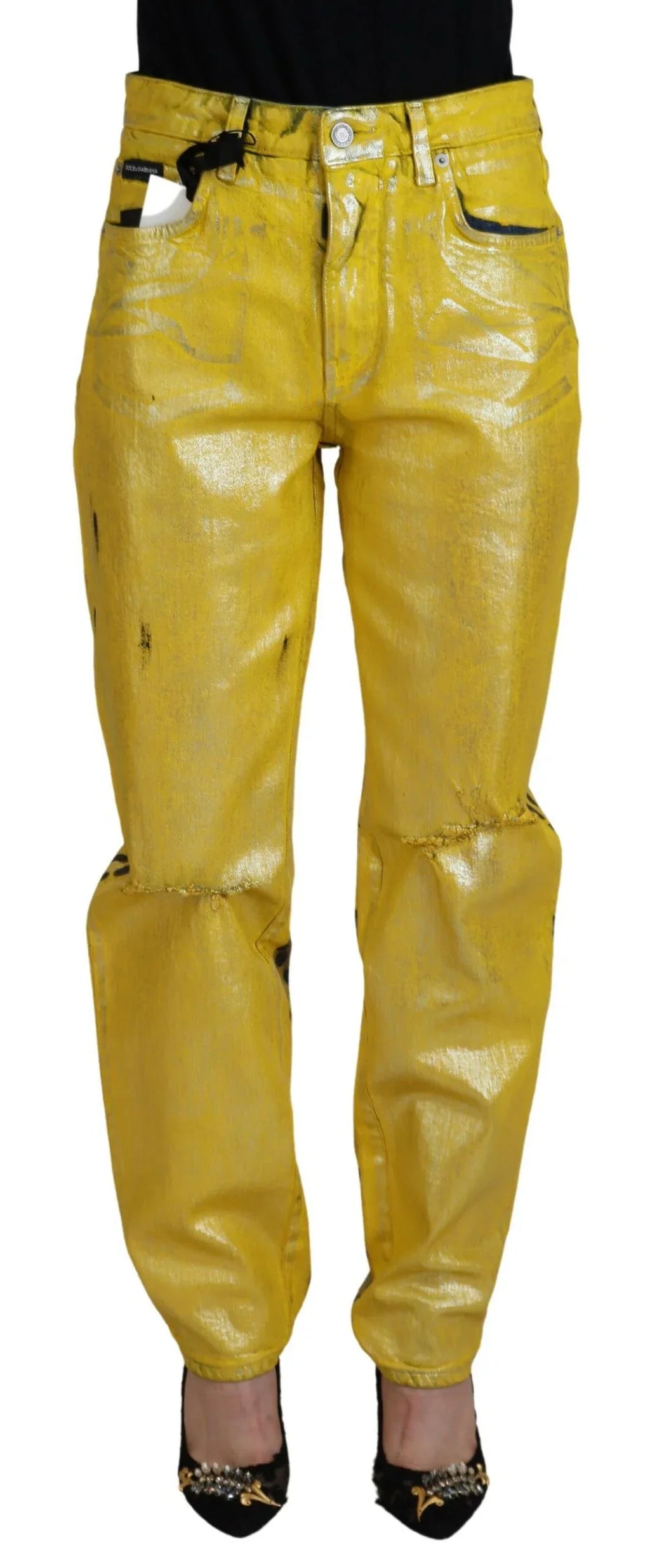 Dolce & Gabbana Yellow Leopard Cotton Straight Denim Jeans - Zeiniez