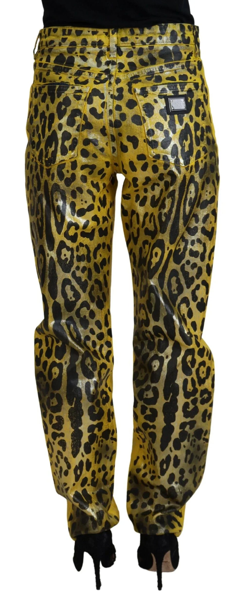 Dolce & Gabbana Yellow Leopard Cotton Straight Denim Jeans - Zeiniez