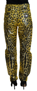 Dolce & Gabbana Yellow Leopard Cotton Straight Denim Jeans - Zeiniez