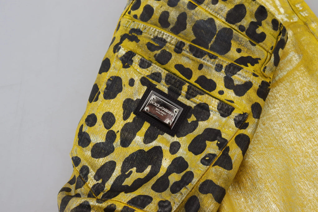 Dolce & Gabbana Yellow Leopard Cotton Straight Denim Jeans - Zeiniez