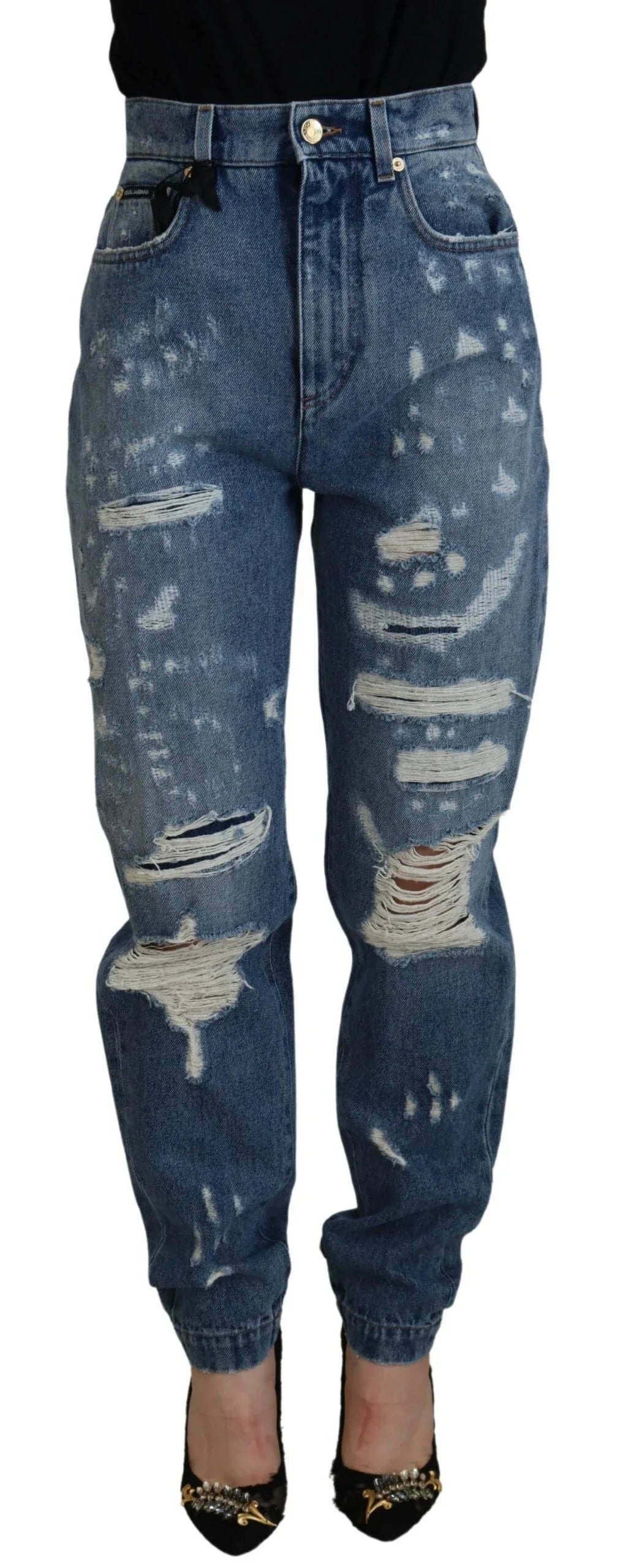 Dolce & Gabbana Blue Tattered Skinny Denim Cotton Jeans - Zeiniez