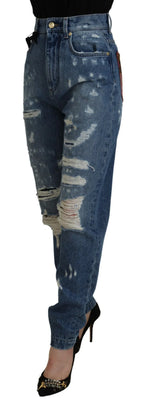 Dolce & Gabbana Blue Tattered Skinny Denim Cotton Jeans - Zeiniez