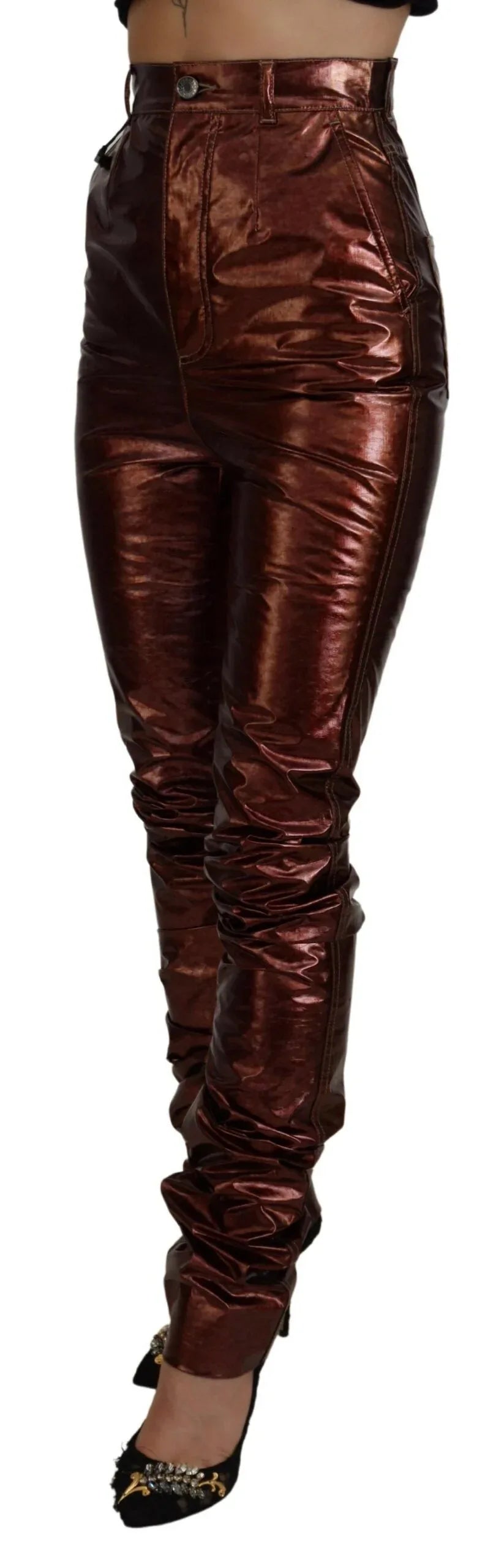 Dolce & Gabbana Metallic Bronze High Waist Skinny Jeans - Zeiniez