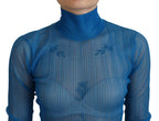 Dolce & Gabbana Blue Mesh Turtleneck Long Sleeve Blouse Top - Zeiniez