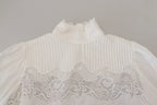Dolce & Gabbana White Cotton Lace Trim Turtle Neck Blouse Top - Zeiniez