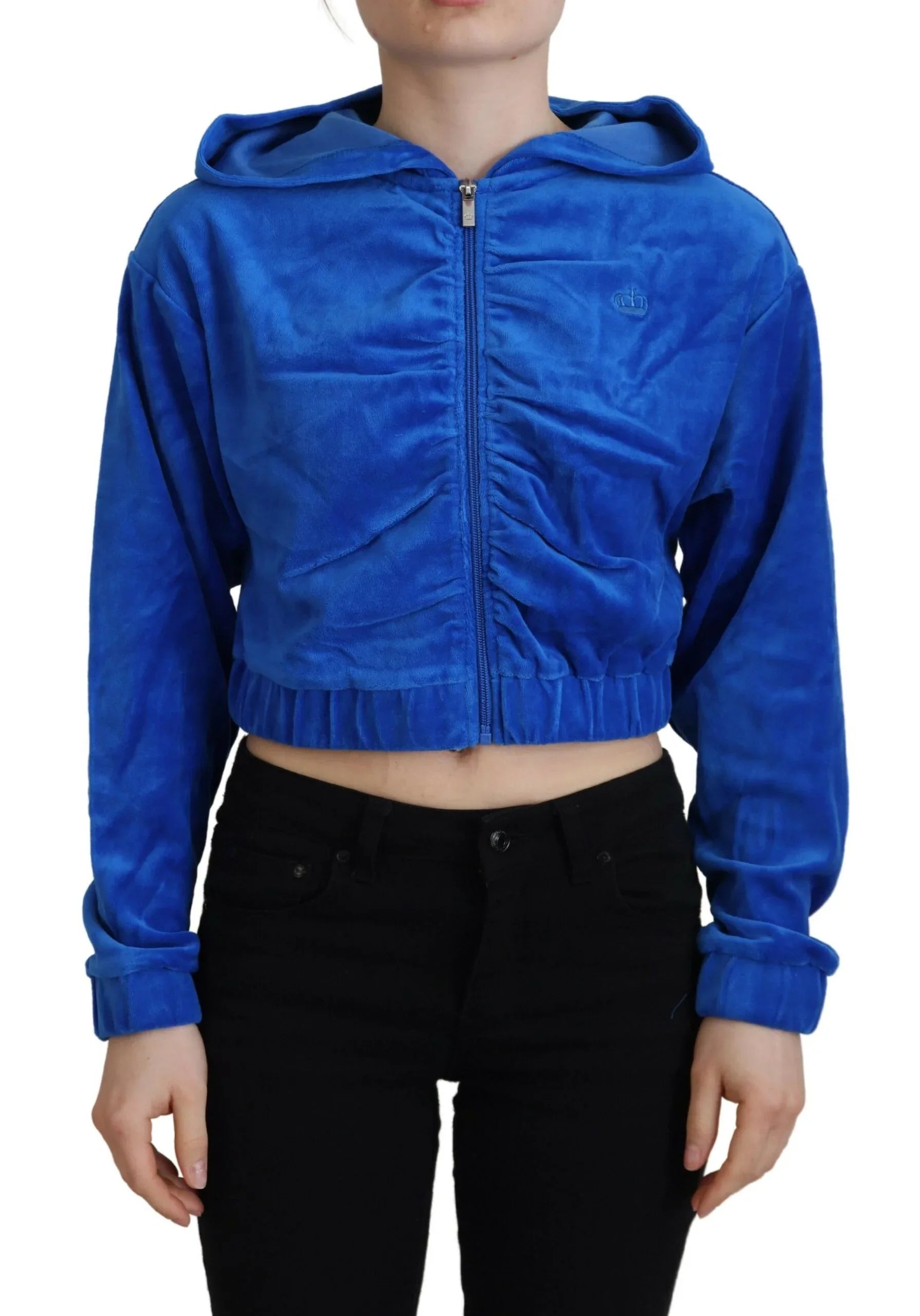 Juicy Couture Blue Cotton Full Zip Cropped Hooded Sweatshirt Sweater - Zeiniez