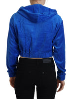 Juicy Couture Blue Cotton Full Zip Cropped Hooded Sweatshirt Sweater - Zeiniez
