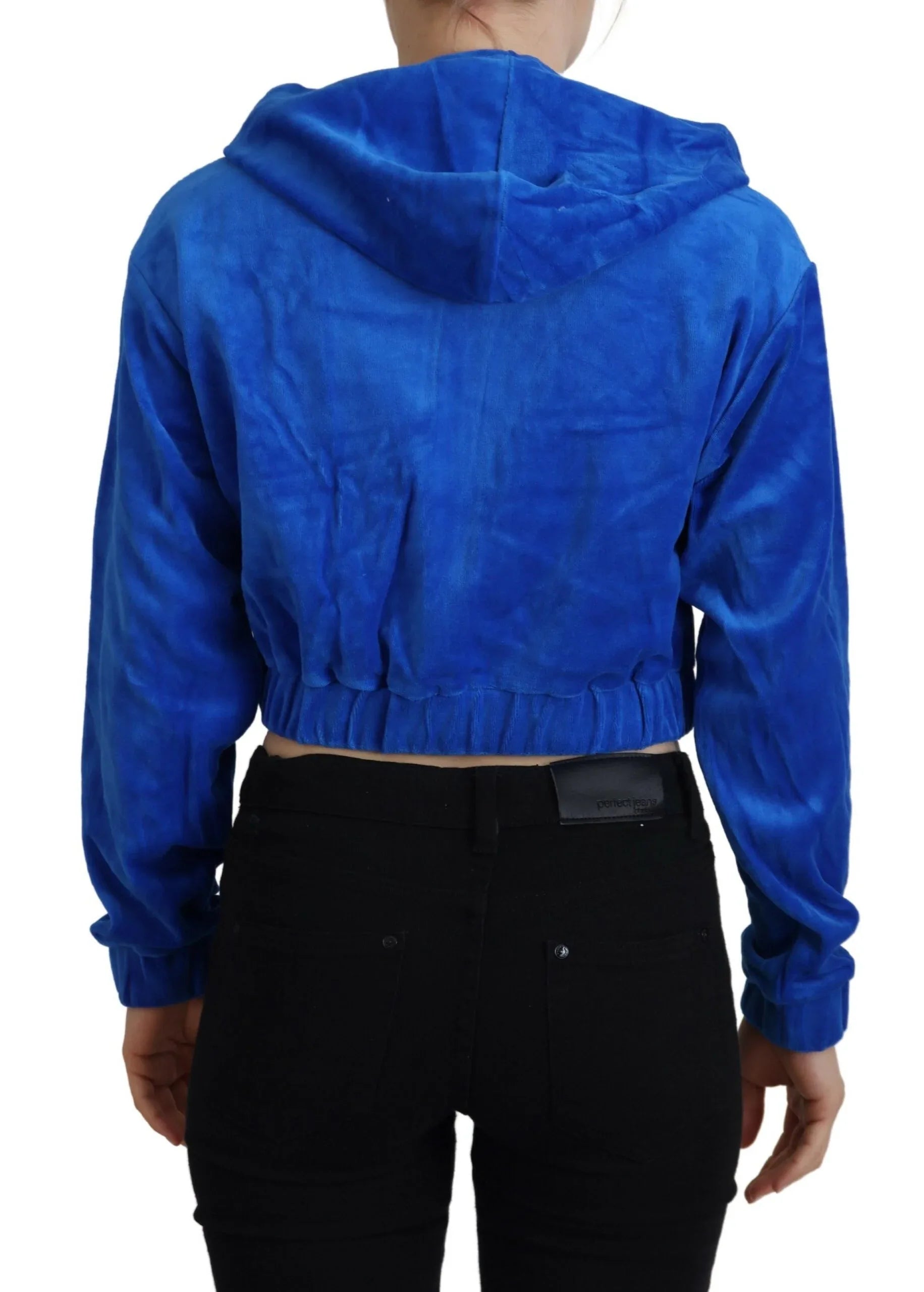 Juicy Couture Blue Cotton Full Zip Cropped Hooded Sweatshirt Sweater - Zeiniez