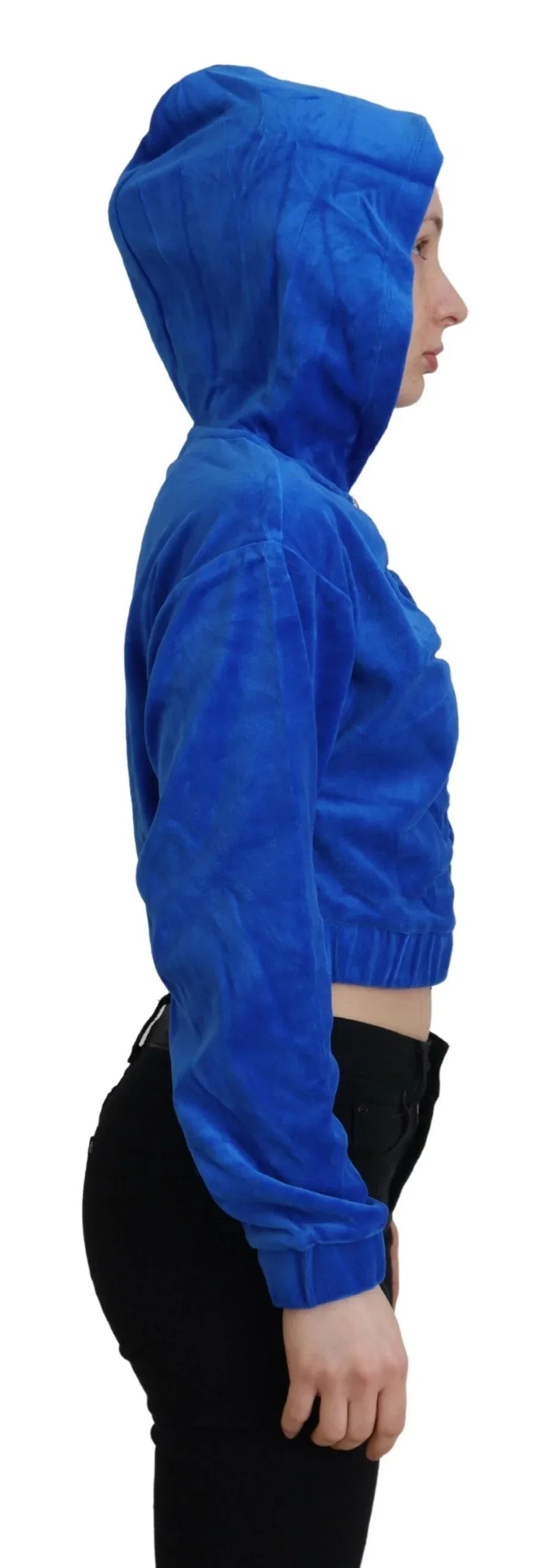Juicy Couture Blue Cotton Full Zip Cropped Hooded Sweatshirt Sweater - Zeiniez