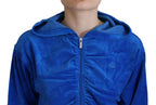 Juicy Couture Blue Cotton Full Zip Cropped Hooded Sweatshirt Sweater - Zeiniez