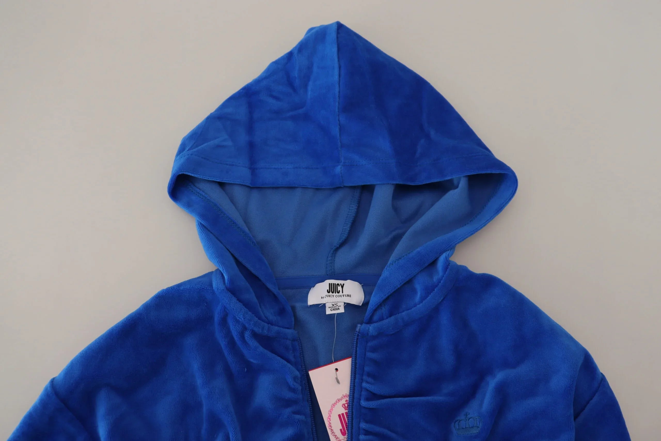 Juicy Couture Blue Cotton Full Zip Cropped Hooded Sweatshirt Sweater - Zeiniez