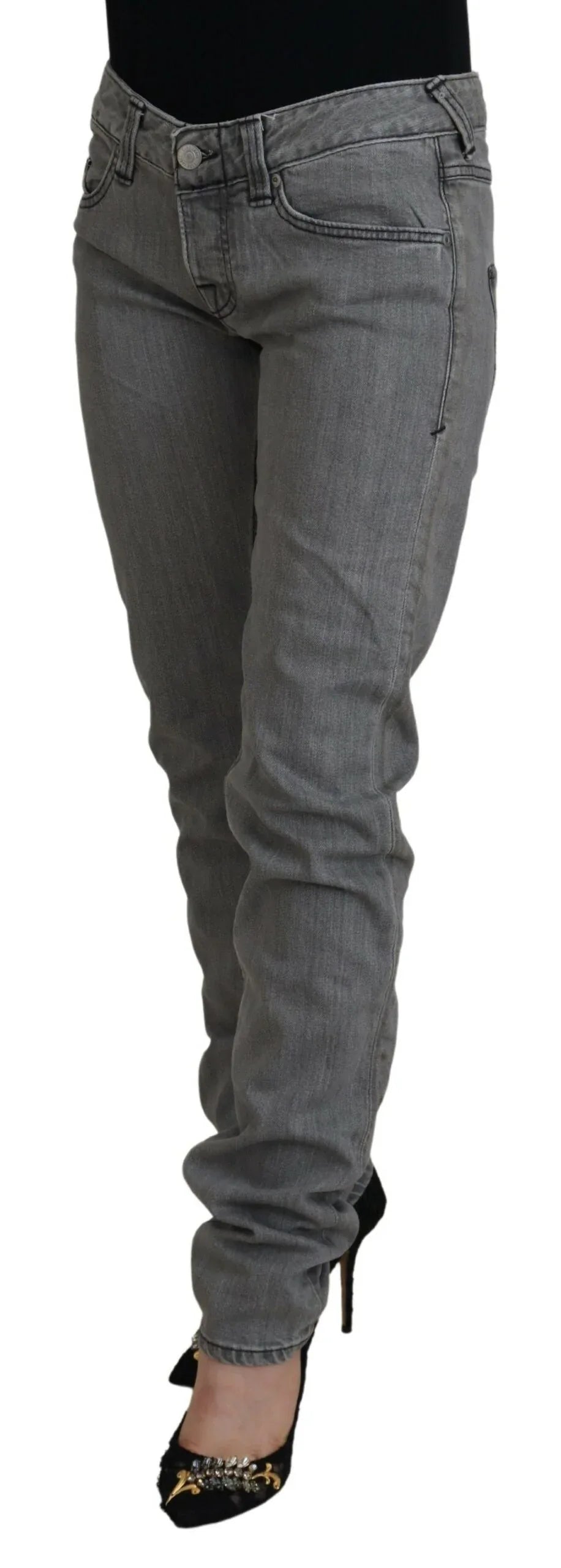 Care Label Gray Washed Cotton Skinny Women Casual Denim Jeans - Zeiniez