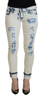 Acht White Blue Cotton Skinny Women Tattered Denim Jeans - Zeiniez