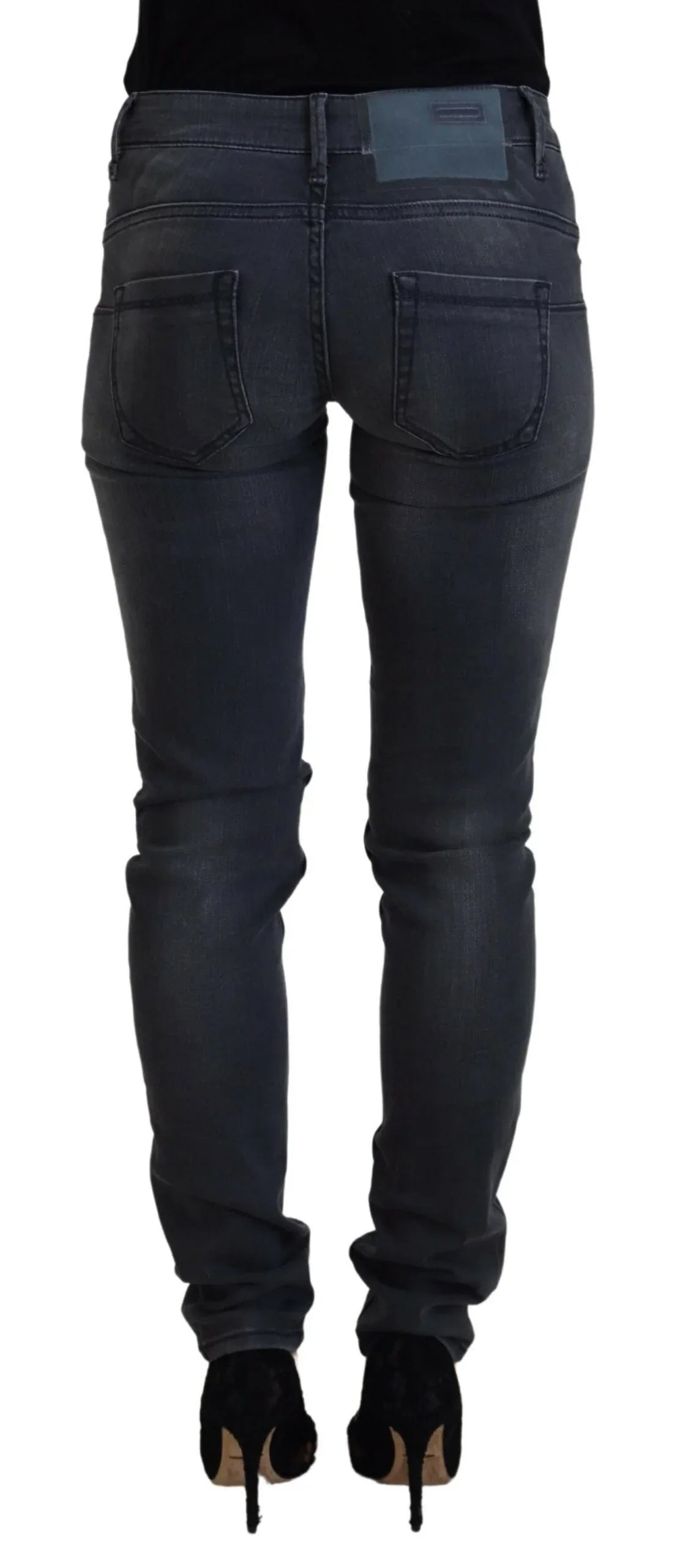 Acht Gray Cotton Skinny Low Waist Women Casual Denim Jeans - Zeiniez