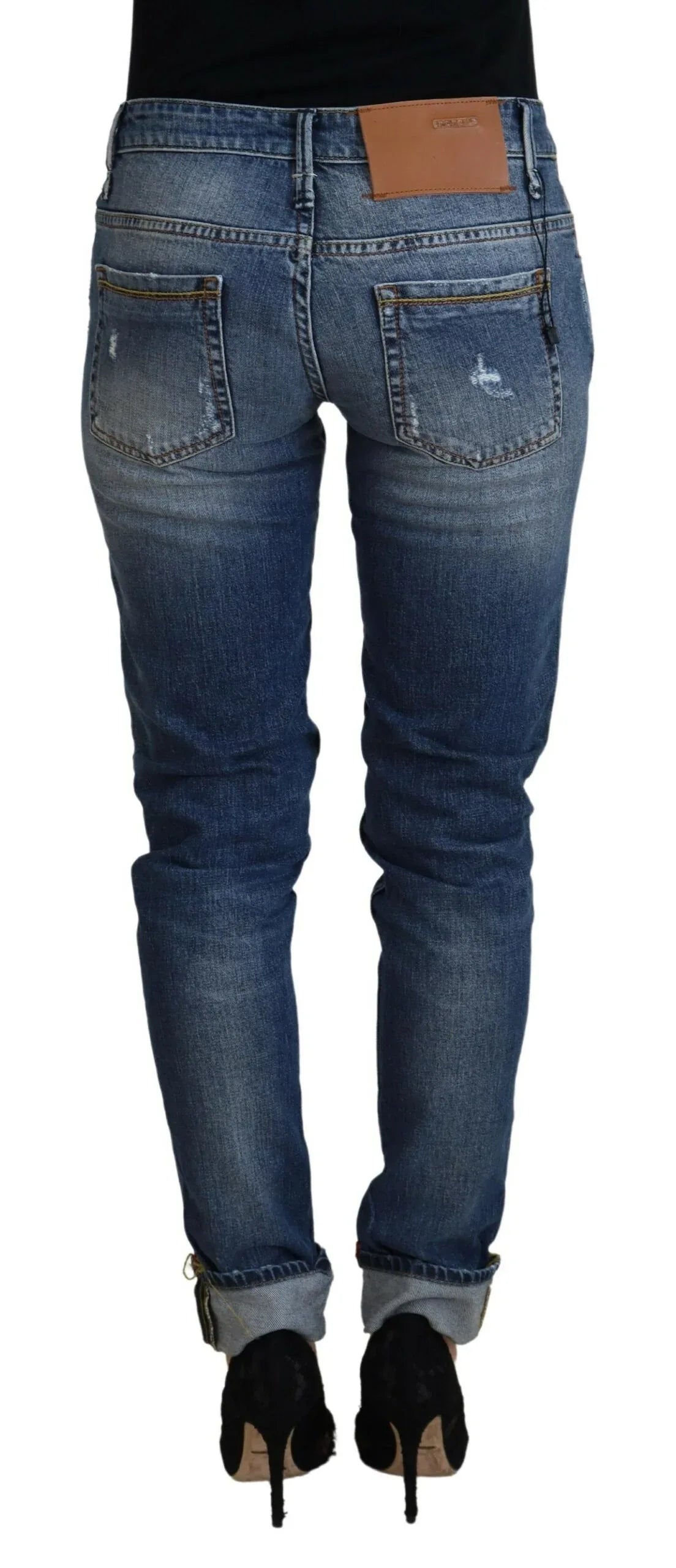 Acht Blue Washed Cotton Low Waist Women Casual Jeans - Zeiniez