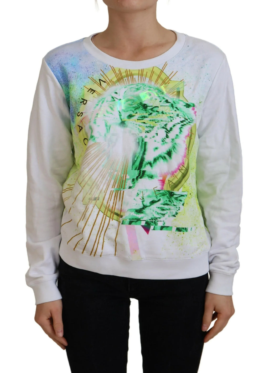 Versace Jeans White Graphic Print Long Sleeves Sweater - Zeiniez