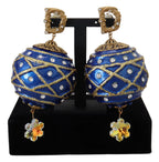 Dolce & Gabbana Gold Brass Blue Dangle Ball Crystal Clip On Earrings - Zeiniez