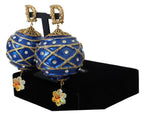 Dolce & Gabbana Gold Brass Blue Dangle Ball Crystal Clip On Earrings - Zeiniez