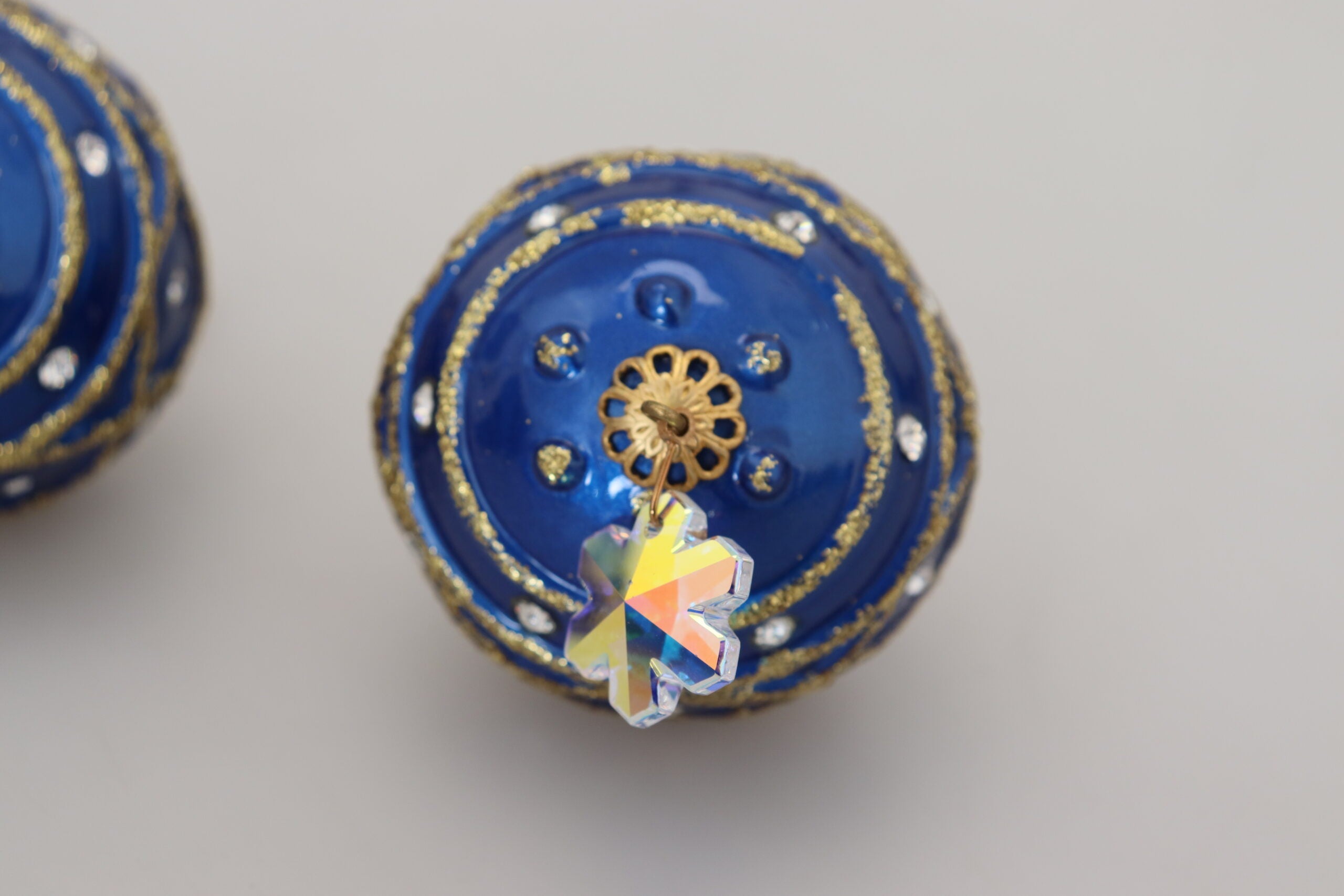 Dolce & Gabbana Gold Brass Blue Dangle Ball Crystal Clip On Earrings - Zeiniez