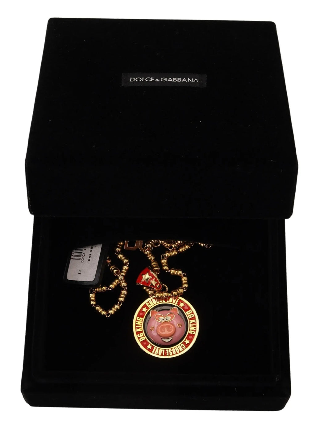 Dolce & Gabbana Gold Brass Chain SUPER PIG Pendant Logo Necklace - Zeiniez