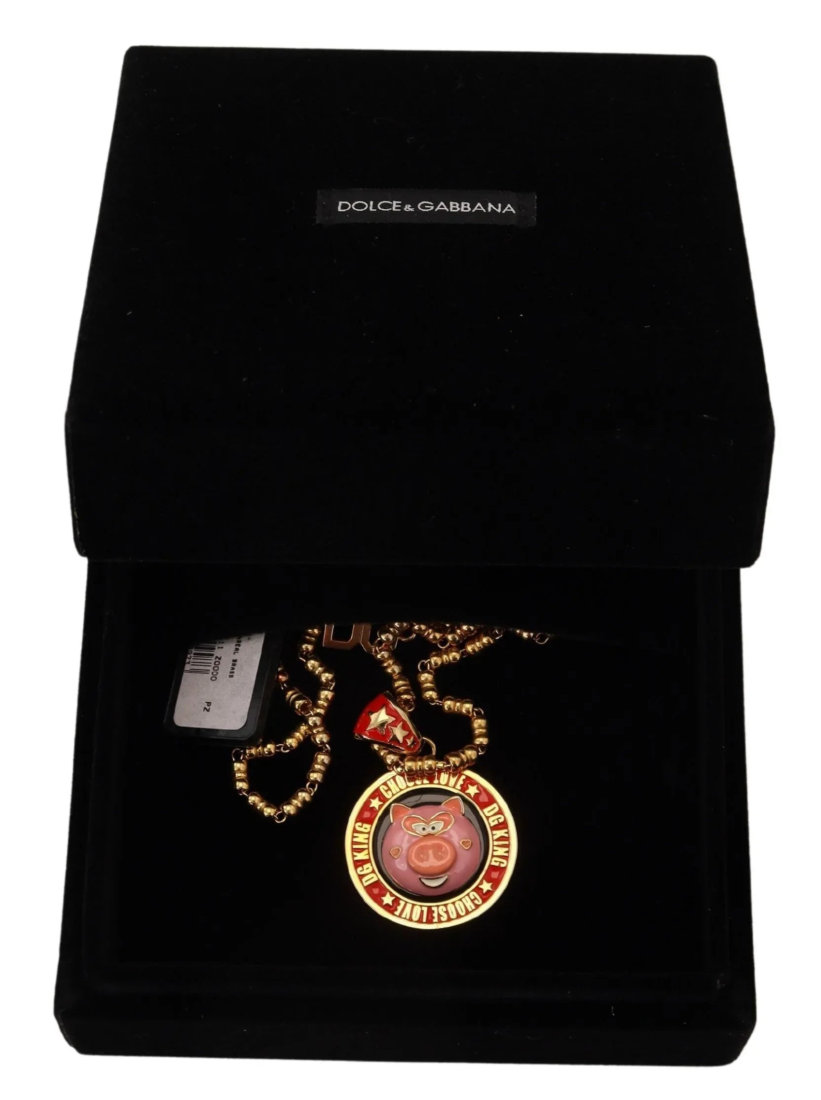 Dolce & Gabbana Gold Brass Chain SUPER PIG Pendant Logo Necklace - Zeiniez