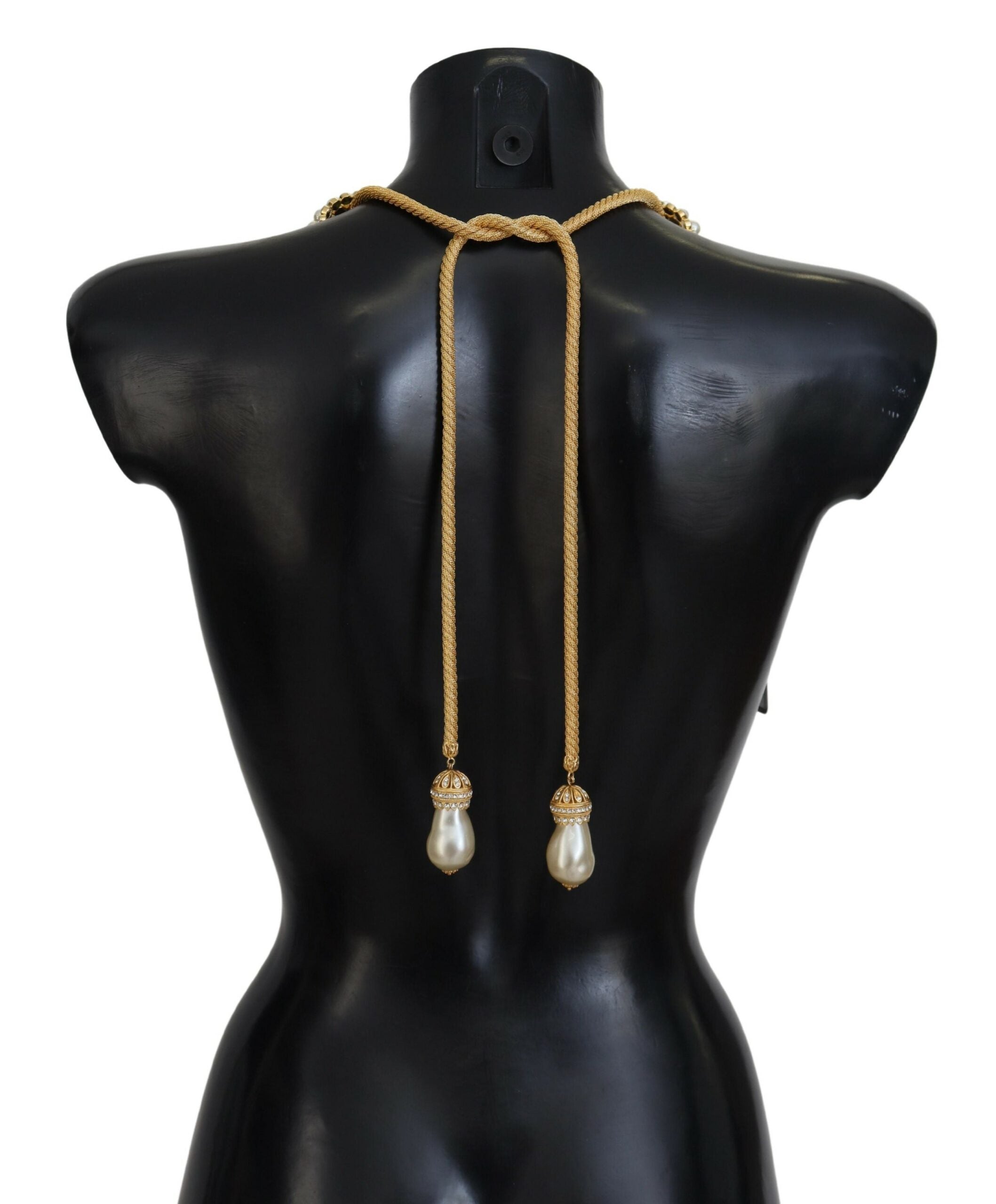 Dolce & Gabbana Gold Brass Sicily Crystal Robe Statement Necklace - Zeiniez