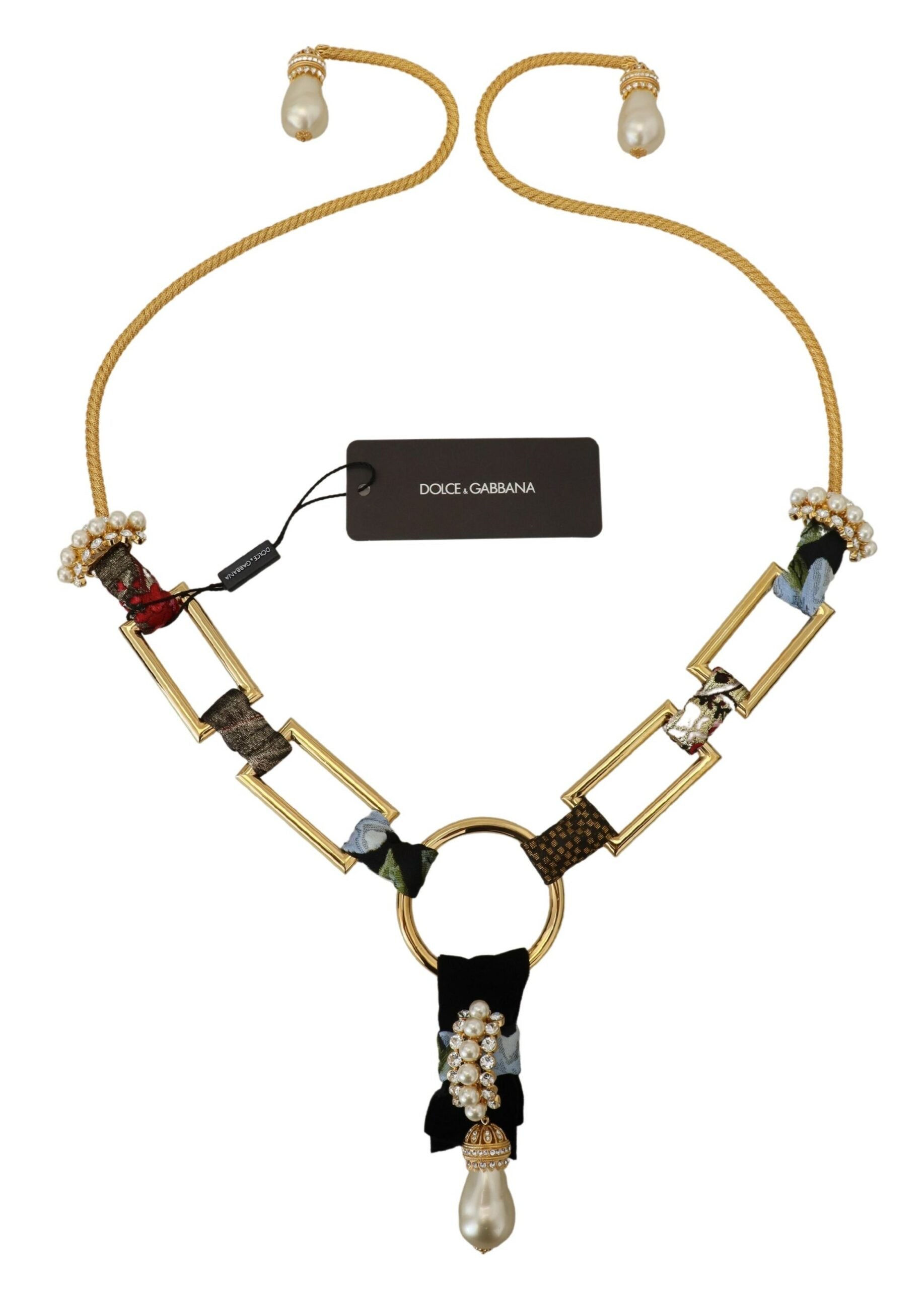 Dolce & Gabbana Gold Brass Sicily Crystal Robe Statement Necklace - Zeiniez