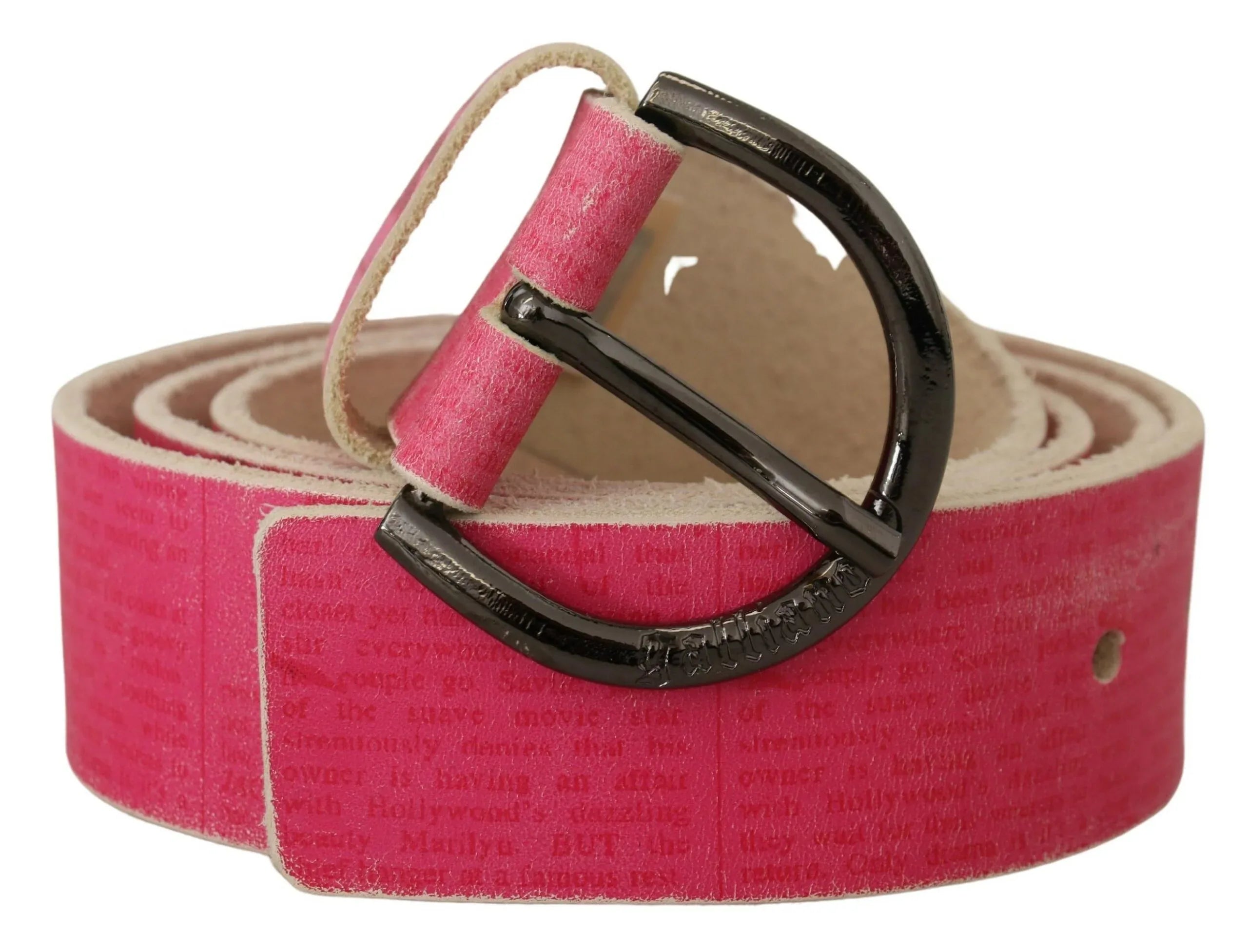 John Galliano Pink Leather Letter Logo Round Buckle Waist Belt - Zeiniez