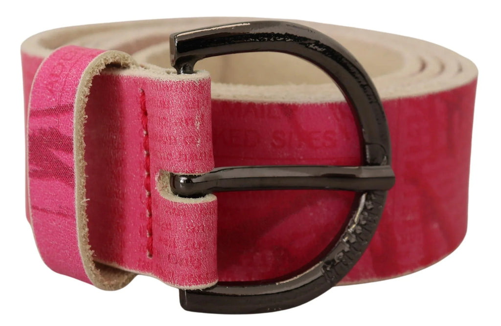 John Galliano Pink Leather Letter Logo Round Buckle Waist Belt - Zeiniez