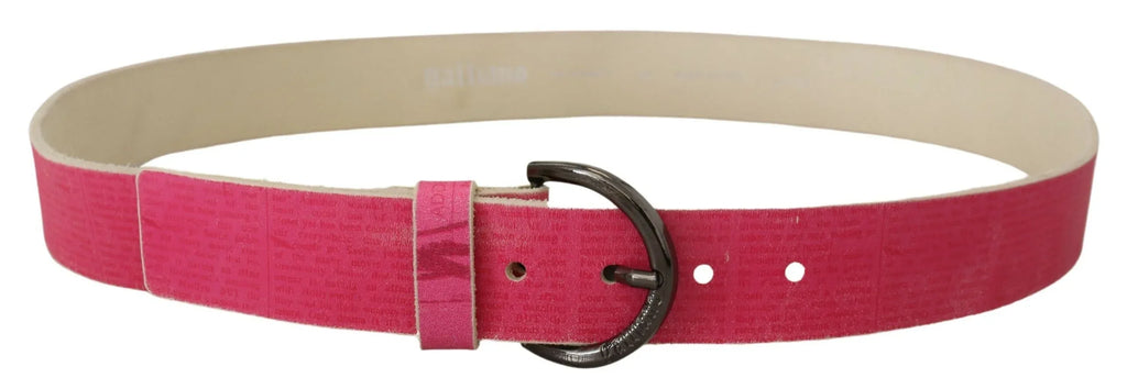John Galliano Pink Leather Letter Logo Round Buckle Waist Belt - Zeiniez